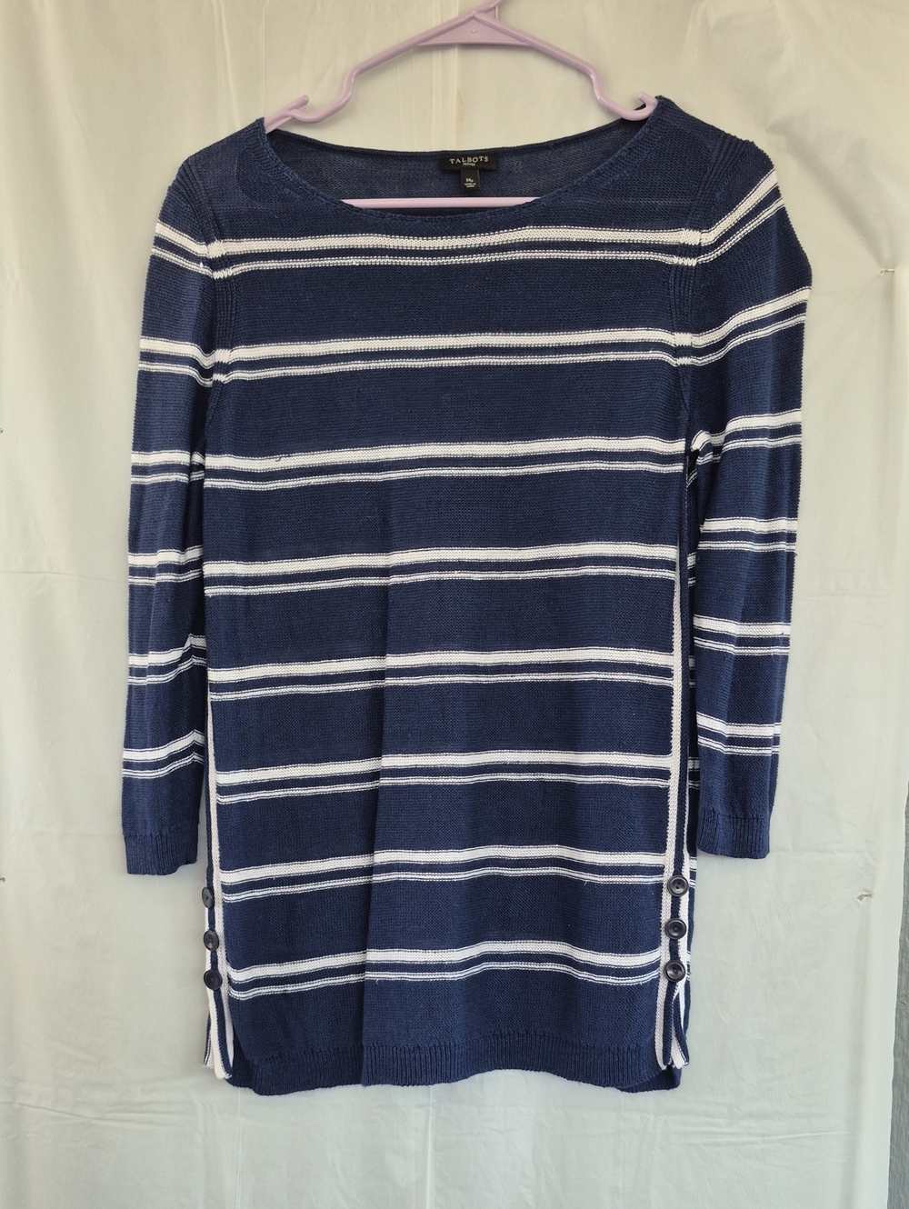 Talbots Navy and White Striped Crewneck Sweater
